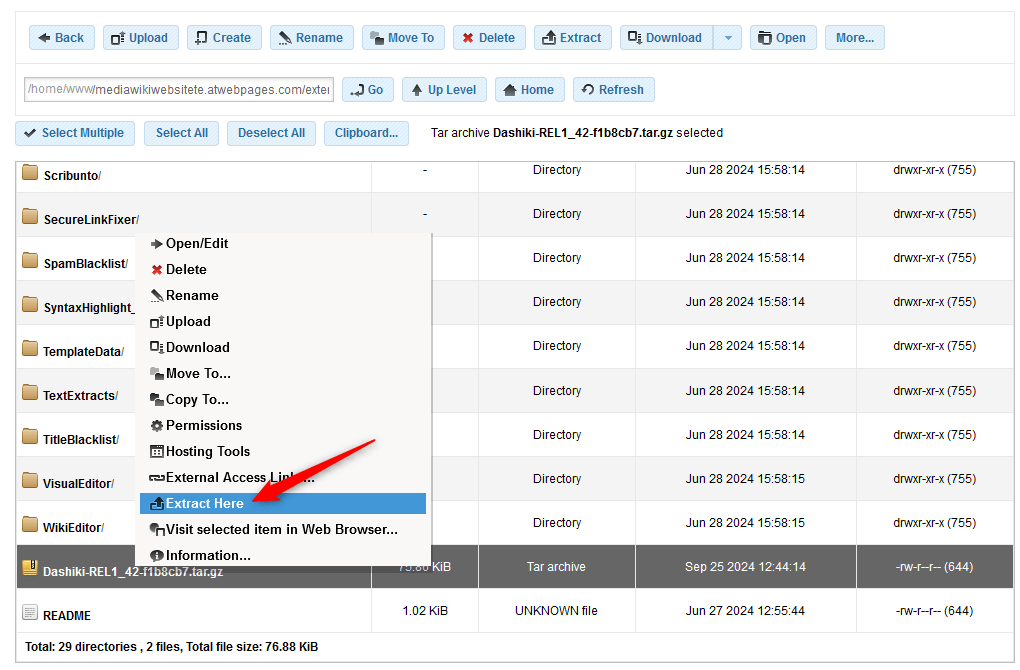 Extract files on the AwardSpace server