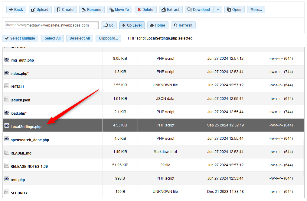 MediaWiki website LocalSettings.php file