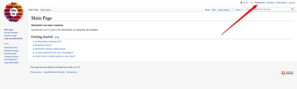 MediaWiki website Preferences tab