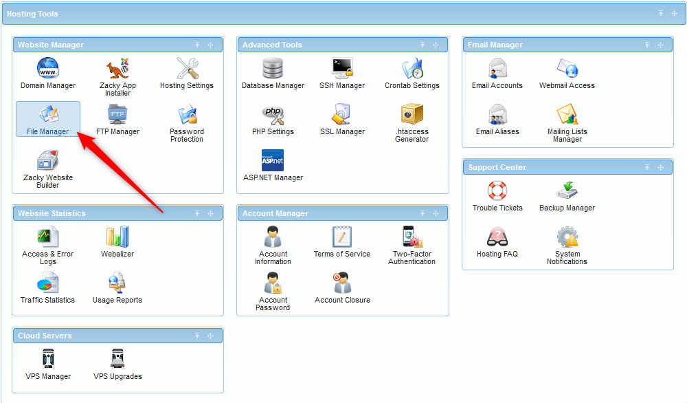 AwardSpace hosting panel File Manager