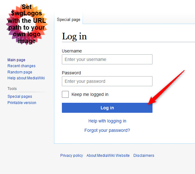 MediaWiki login button to admin panel