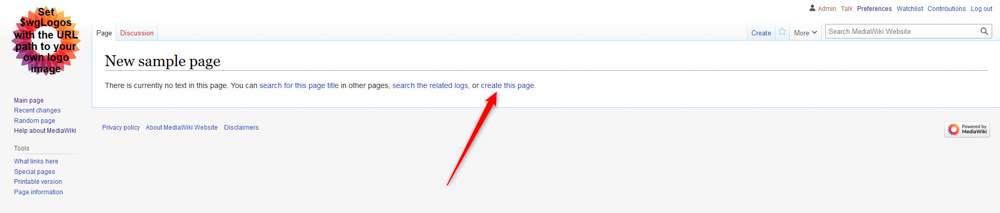 Create a New Page in MediaWiki by cliking the link