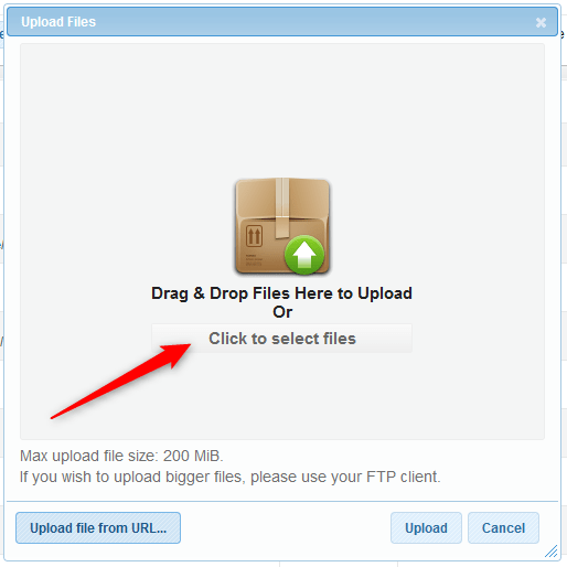 Select files to upload to the hosting panel